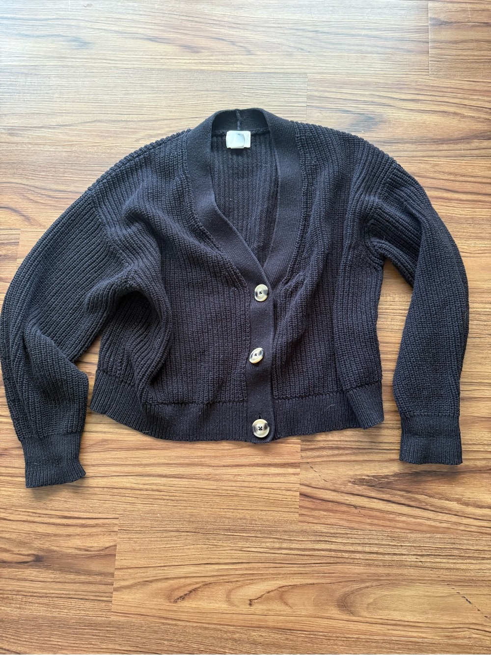 H&M Black Ribbed V-Neck Button Cardigan